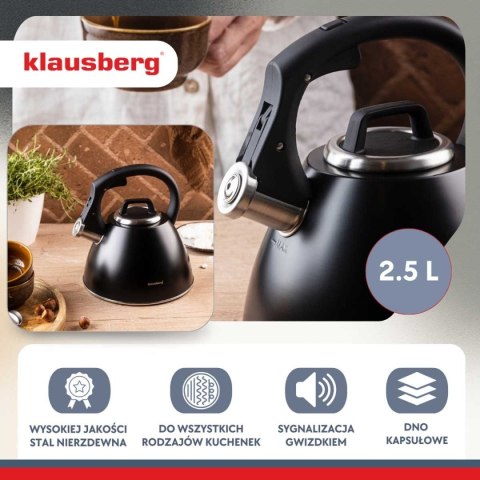 Czajnik z gwizdkiem Klausberg KB-7952 2,5L Czarny Mat
