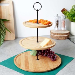 Patera bambusowa 3-poziomowa 34 cm na ciasta, owoce i przekąski