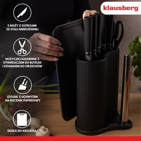 Zestaw noży Klausberg KB-7977 ze stojakiem, deską i uchwytem na ręcznik