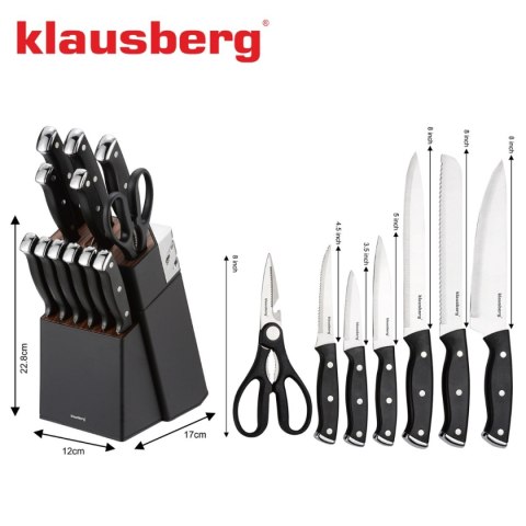 Zestaw noży Klausberg KB-7985 w bloku z ostrzałką 13 elementów