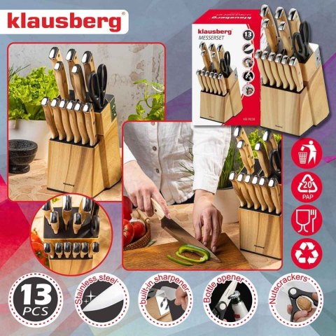 Zestaw noży kuchennych i stekowych Klausberg KB-9038 w bloku z ostrzałką