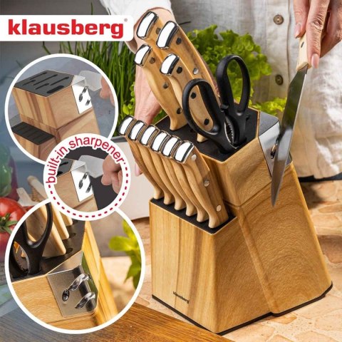 Zestaw noży kuchennych i stekowych Klausberg KB-9038 w bloku z ostrzałką