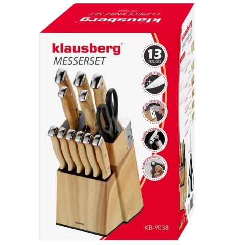 Zestaw noży kuchennych i stekowych Klausberg KB-9038 w bloku z ostrzałką